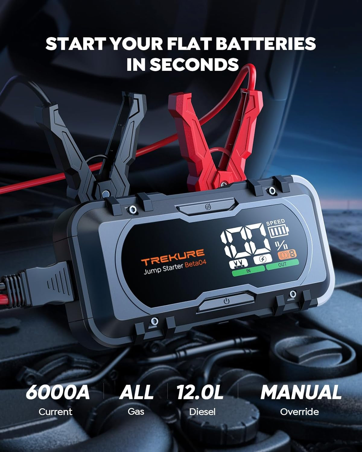 Car Jump Starter 6000A 8-In-1 65W Charging Car Battery Jump Starter Battery Pack (All Gas/10L Diesel) Jump Box Car Battery Jumper Starter Portable with Extended Jumper Cables