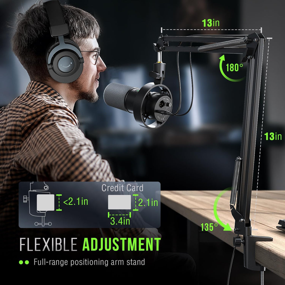FIFINE K688 Podcast Microphone Kit, USB/XLR Dynamic Microphone with Boom Arm for PC/XLR Mixer, Gaming Mic with Mute Button, Headphone Jack for Vocal, Voice-Over, Streaming, Music Recording -K688CT