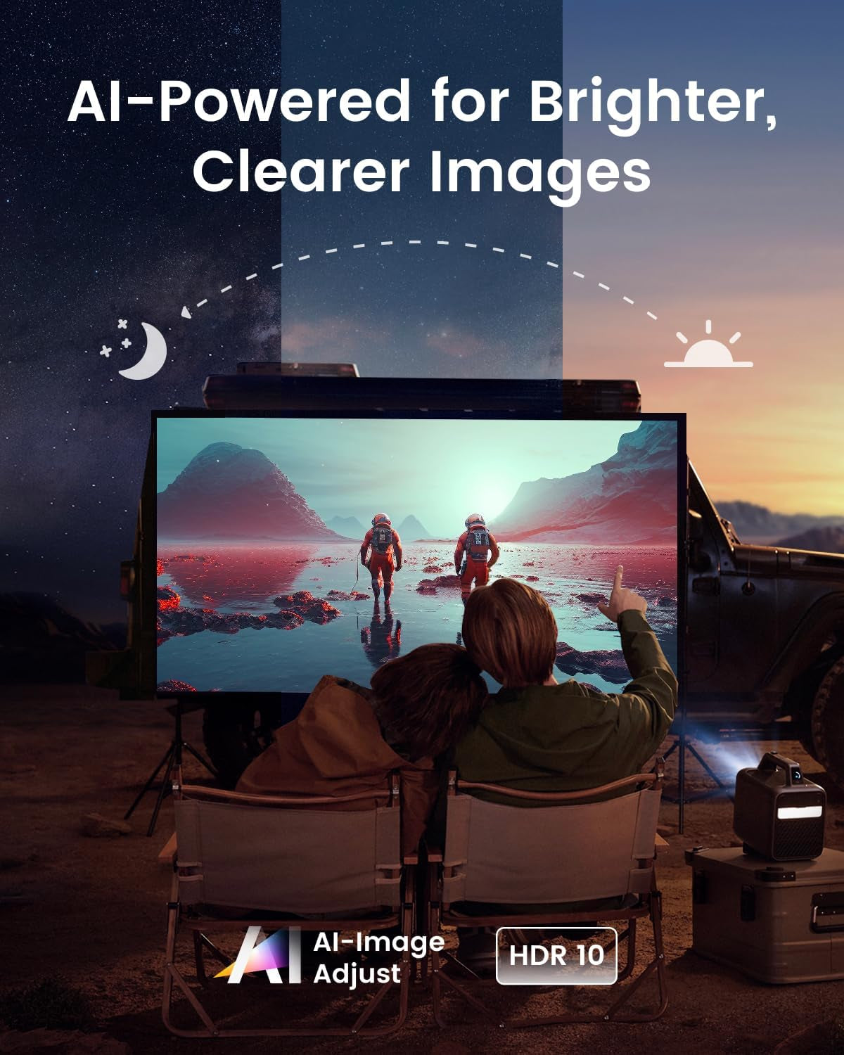 NEBULA Mars 3 Outdoor Portable Projector, 1000 ANSI Lumens, Ai-Powered Image, Built-In Battery with 5 Hour Playtime, Android TV, 200 Inch Home Theater, Camping, Road Trip, Backyard, or Anywhere