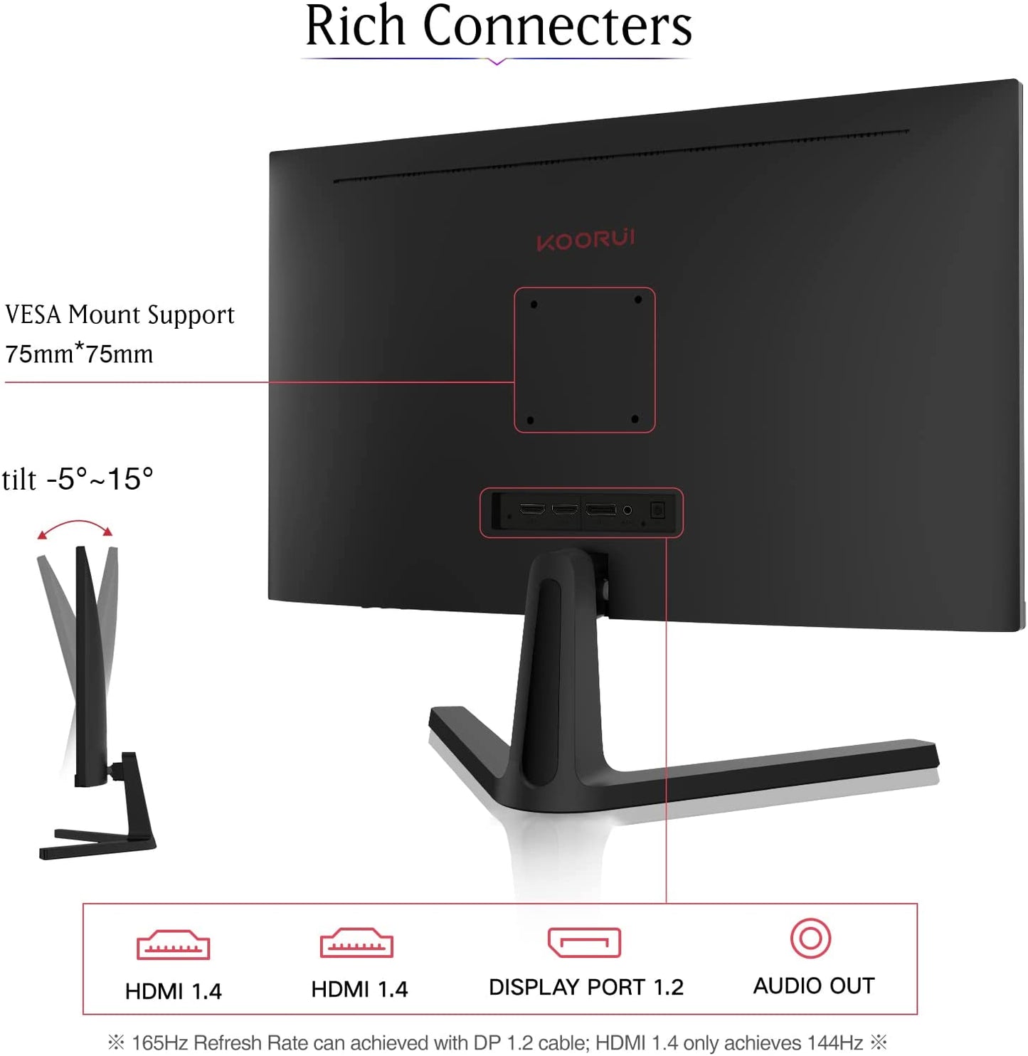 KOORUI 24 Inch Computer Monitor -FHD 1080P Gaming Monitor 165Hz VA 1Ms, Adaptivesync Technology, LED Monitors with Ultra-Thin, HDMI X2 /DP, VESA Compatible, Tilt Adjustable, Eye Care 24E4