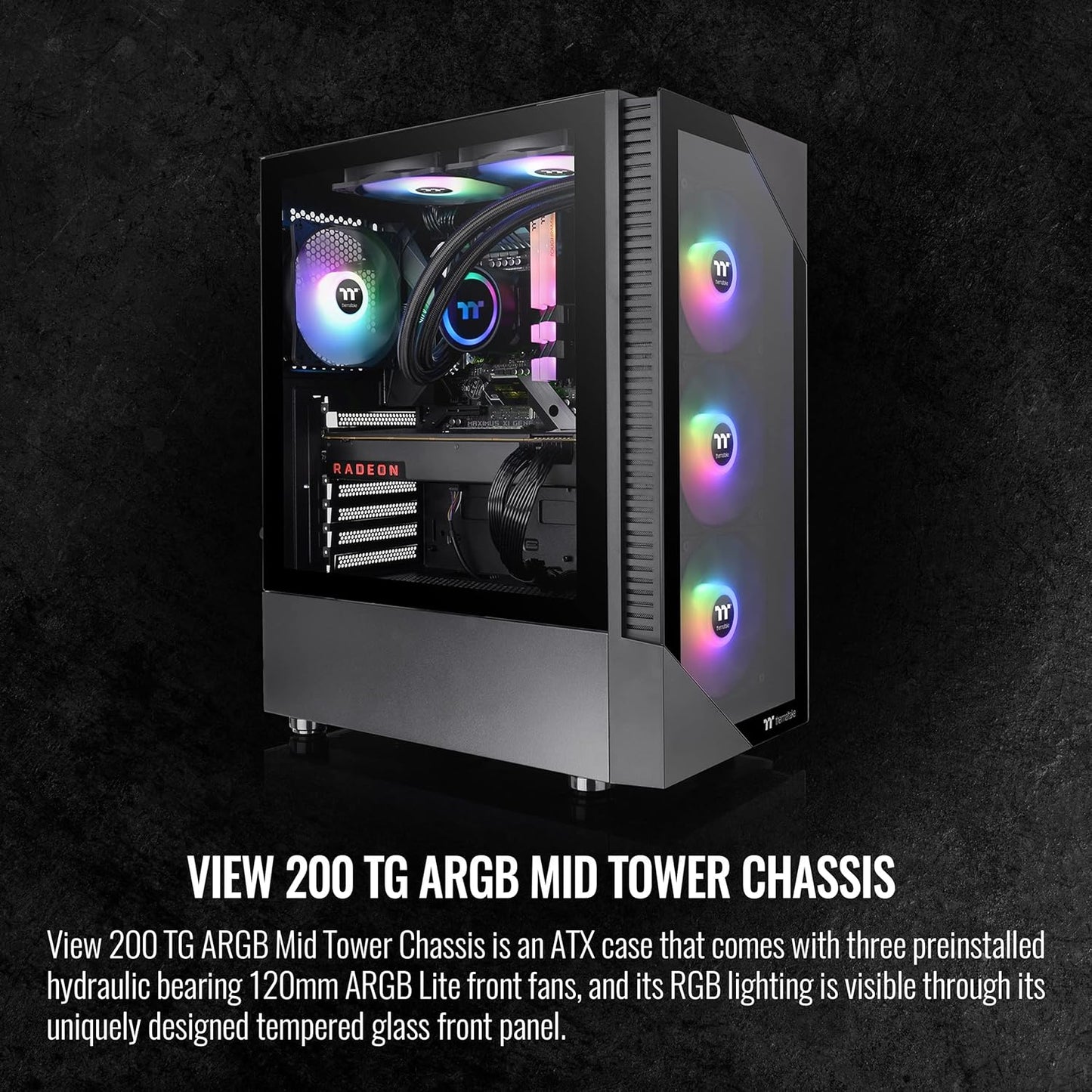 Thermaltake View 200 TG ARGB Motherboard Sync ATX Tempered Glass Mid Tower Computer Case with 3X120Mm Front ARGB Fan, CA-1X3-00M1WN-00