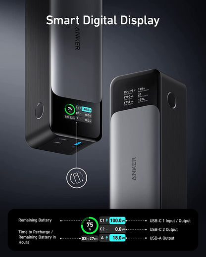 Anker 737 Power Bank, 24,000Mah 3-Port Laptop Portable Charger with 140W Output, Smart Digital Display, Compatible with Iphone 16/15/14/13 Series, Vision Pro, Samsung, Macbook, Dell, Airpods, and More