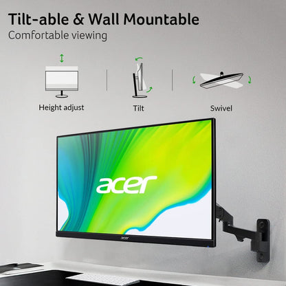 Acer KC242Y Hbi 23.8" Full HD (1920 X 1080) Zero-Frame Gaming Office Monitor | AMD Freesync Technology | 100Hz | 1Ms (VRB) | Low Blue Light | Tilt | HDMI & VGA Ports,Black