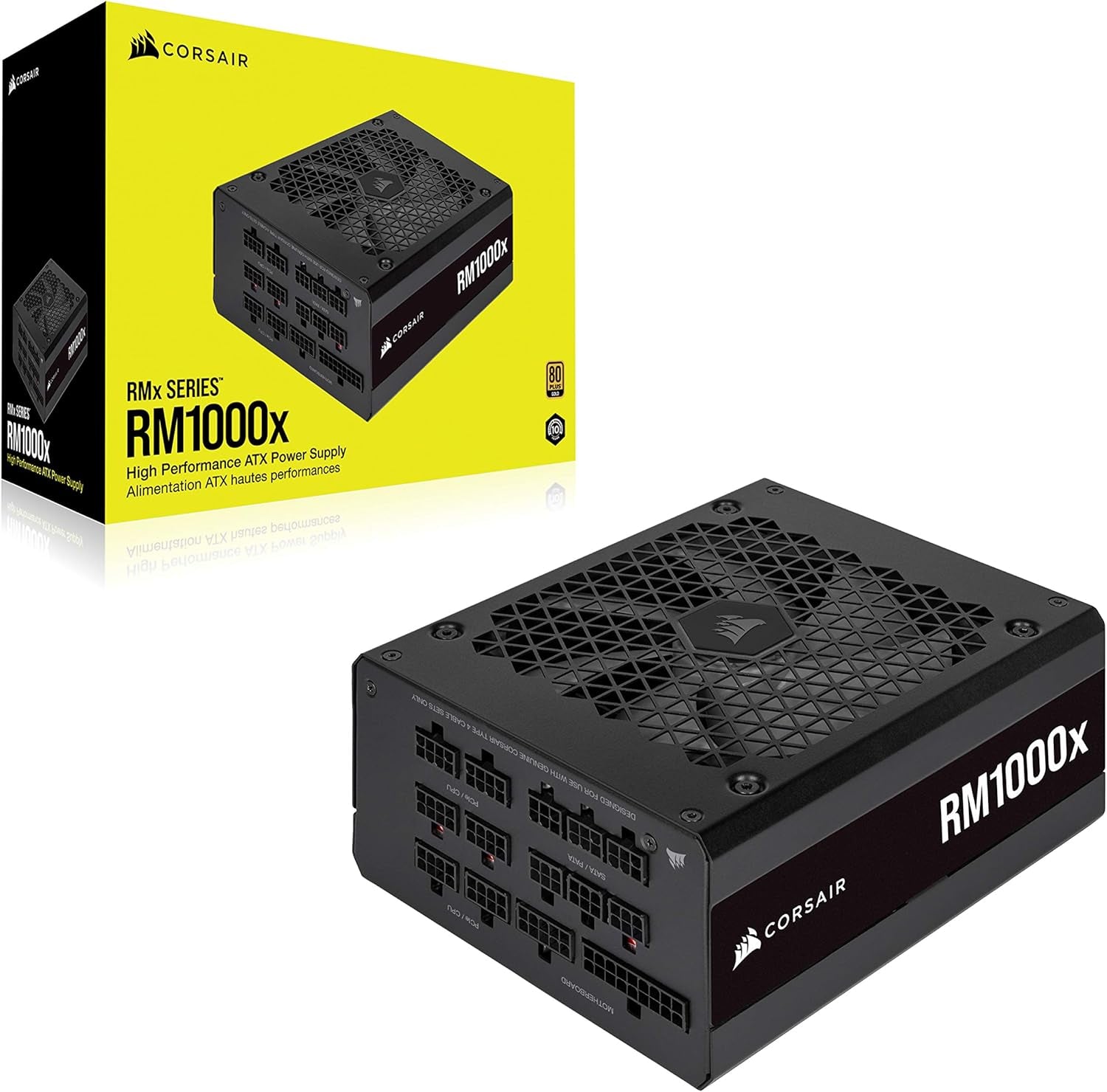 CORSAIR Rm1000X Fully Modular ATX Power Supply - 80 plus Gold - Low-Noise Fan - Zero RPM - Black