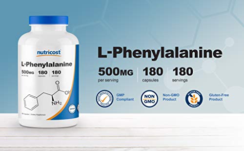 L-Fenilalanina Nutricost 500 mg - 180 capsulas vegetales