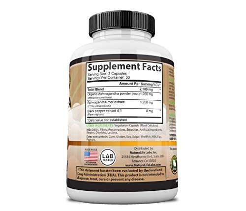 NaturaLife Labs Ashwagandha Organica 2 100 mg | 100 Capsulas