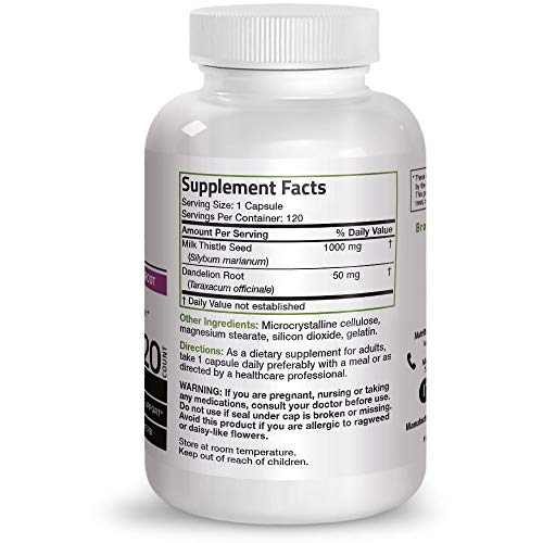 Bronson Cardo Lechoso 1000 mg 120 Cápsulas | Silymarina & Raíz de Diente de León