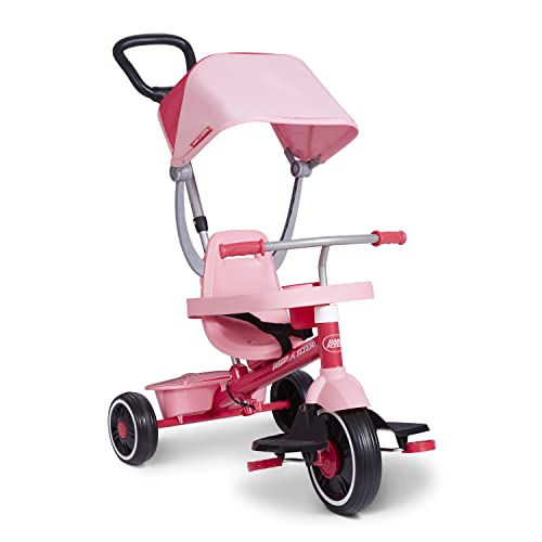 Triciclo Radio Flyer 4 en 1 con manija y techo para niños