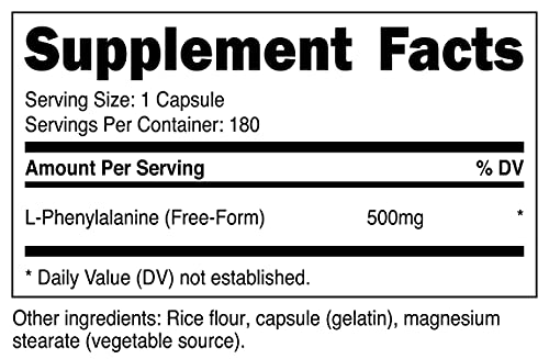 L-Fenilalanina Nutricost 500 mg - 180 capsulas vegetales