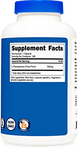 L-Fenilalanina Nutricost 500 mg - 180 capsulas vegetales