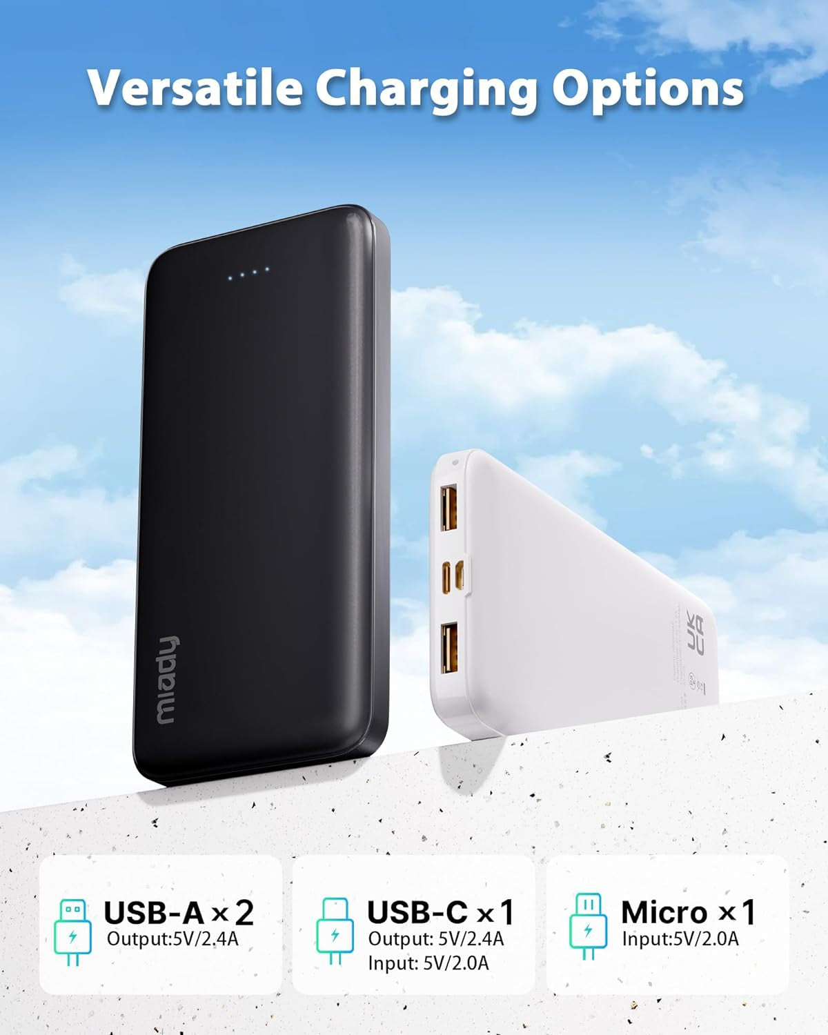 Miady 2-Pack 10000Mah Dual USB Portable Charger, USB-C Fast Charging Power Bank, Backup Charger for Iphone 15/14/13, Galaxy S23/22, Pixel and Etc