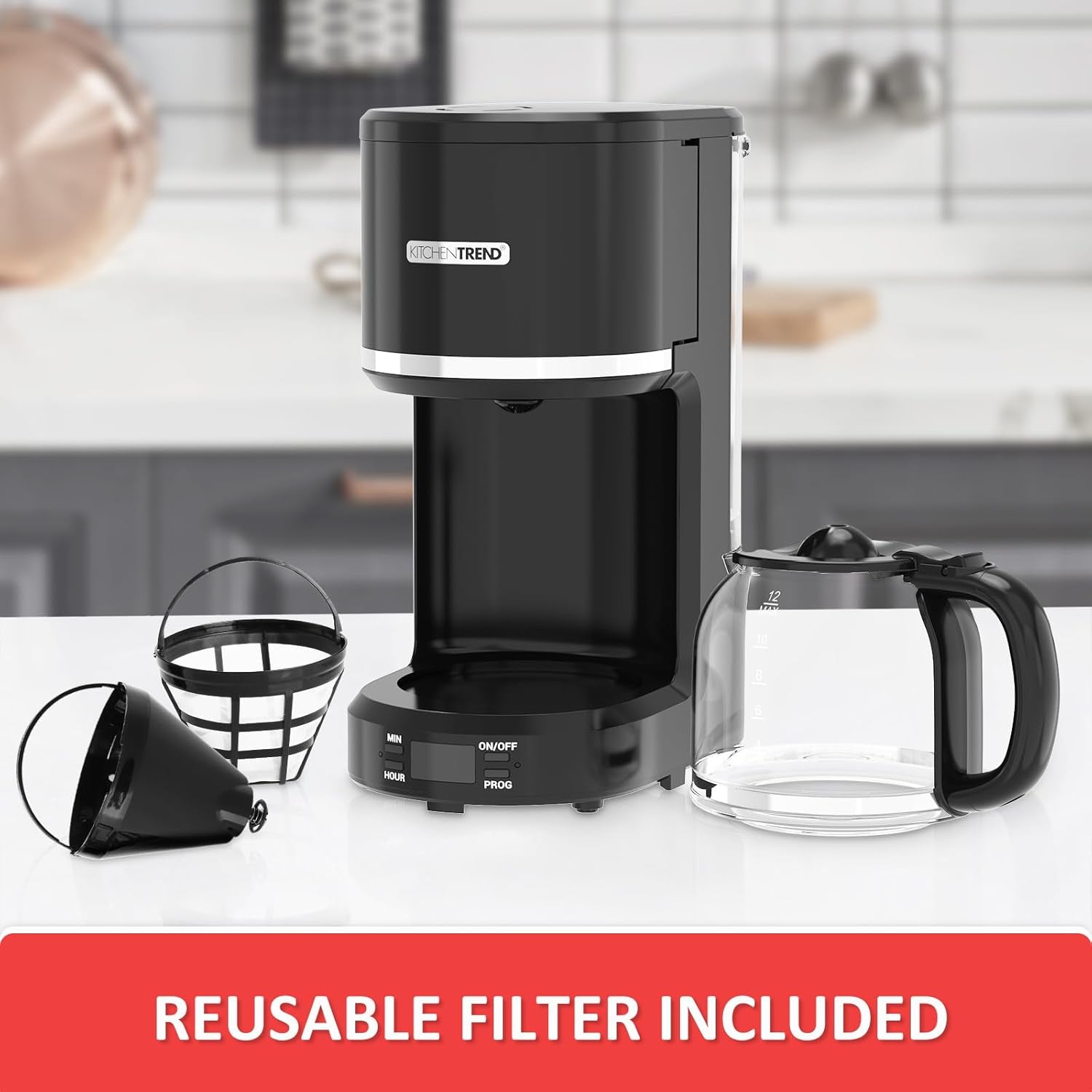 12-Cup Programmable Coffee Maker with Permanent Filter, Removable Water Reservoir Coffee Machine, Drip Coffee Maker, Delay Brew, Timer & Keep Warm, Swing Open Brew Basket, Black