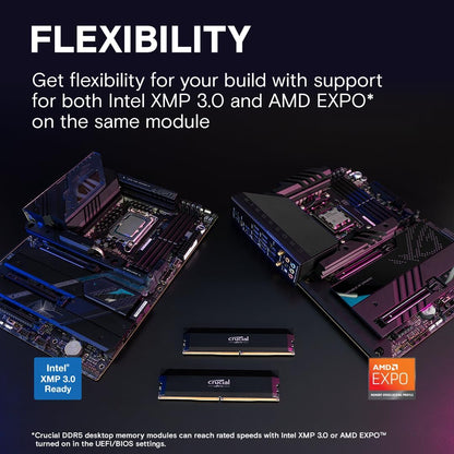 Crucial Pro DDR5 RAM 32GB Kit (2X16Gb) CL36 6000Mhz, Overclocking Desktop Gaming Memory, Intel XMP 3.0 & AMD Expo Compatible – Black CP2K16G60C36U5B