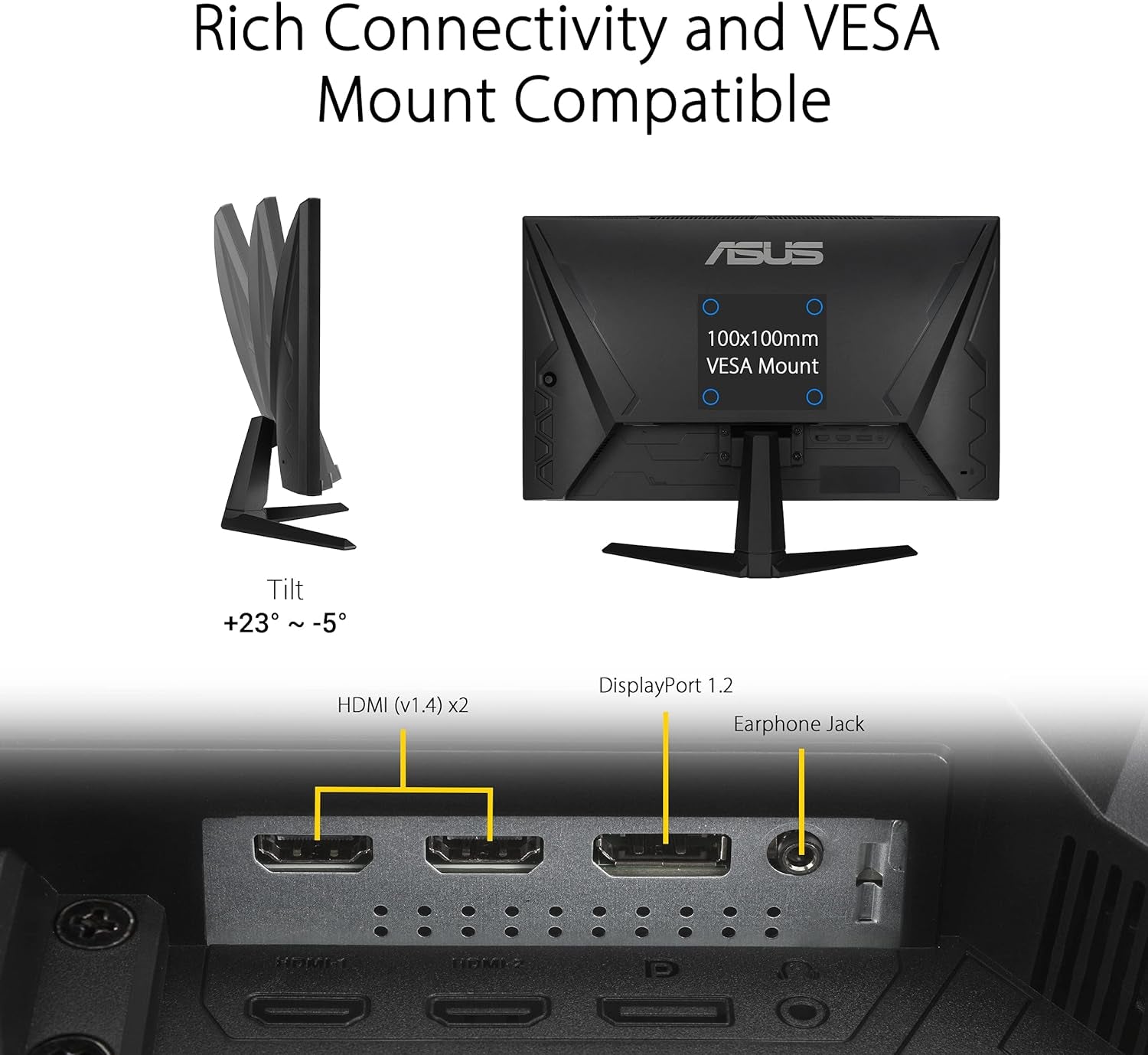 ASUS TUF Gaming 23.8” 1080P Monitor (VG247Q1A) - Full HD, 165Hz (Supports 144Hz), 1Ms, Extreme Low Motion Blur, Adaptive-Sync, Freesync Premium, Shadow Boost, Speakers, Eye Care, HDMI, Displayport