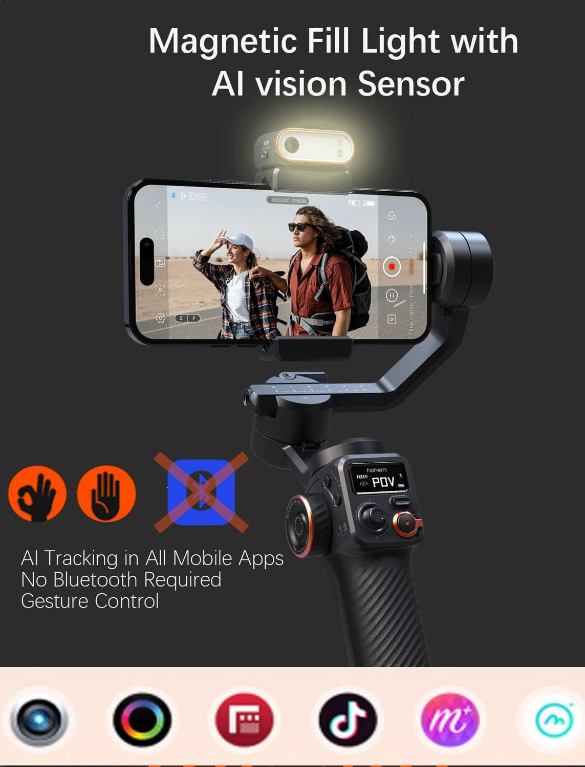 Hohem Isteady M6 Kit Smartphone Gimbal Stabilizer 3-Axis with Magnetic Fill Light/Ai Tracking Sensor for Iphone Android with 0.91-Inch OLED Display Max Payload 400G 2023 Upgraded