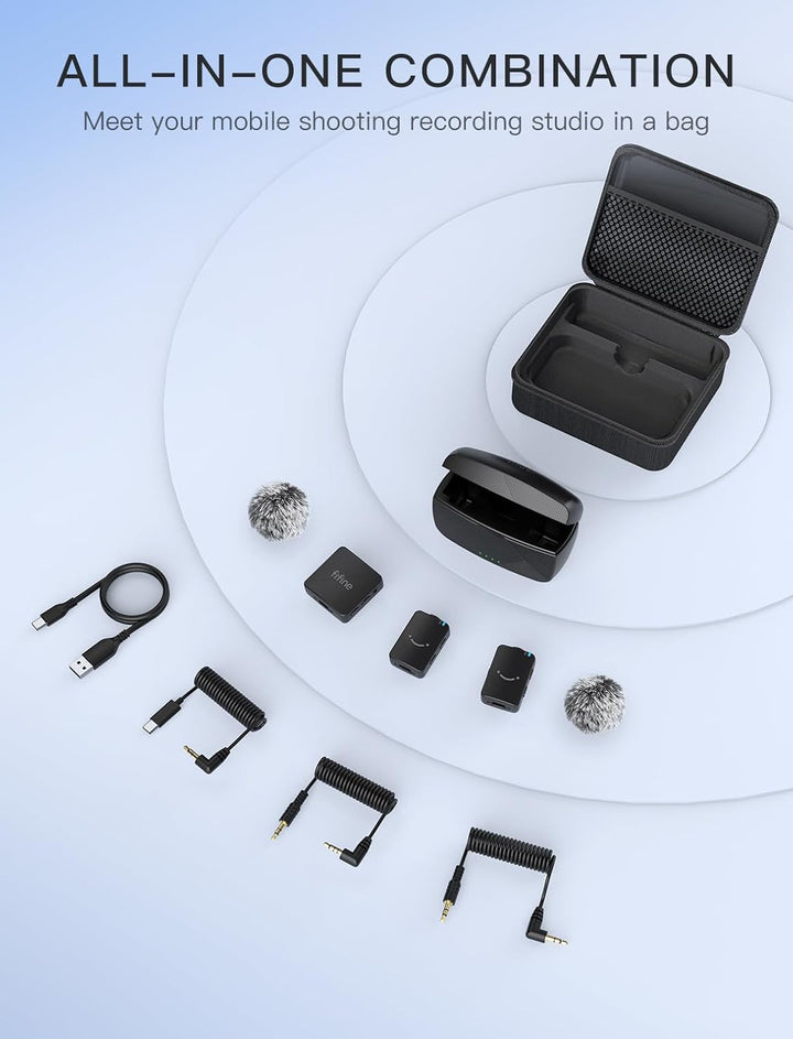 FIFINE Wireless Lavalier Microphone for Iphone/Android/Camera, 2 Pack Cordless Lapel Mic System for Vlog Recording Video Youtube/Tiktok Interview, Condenser Clip-On Microphone with Charging Case-M9