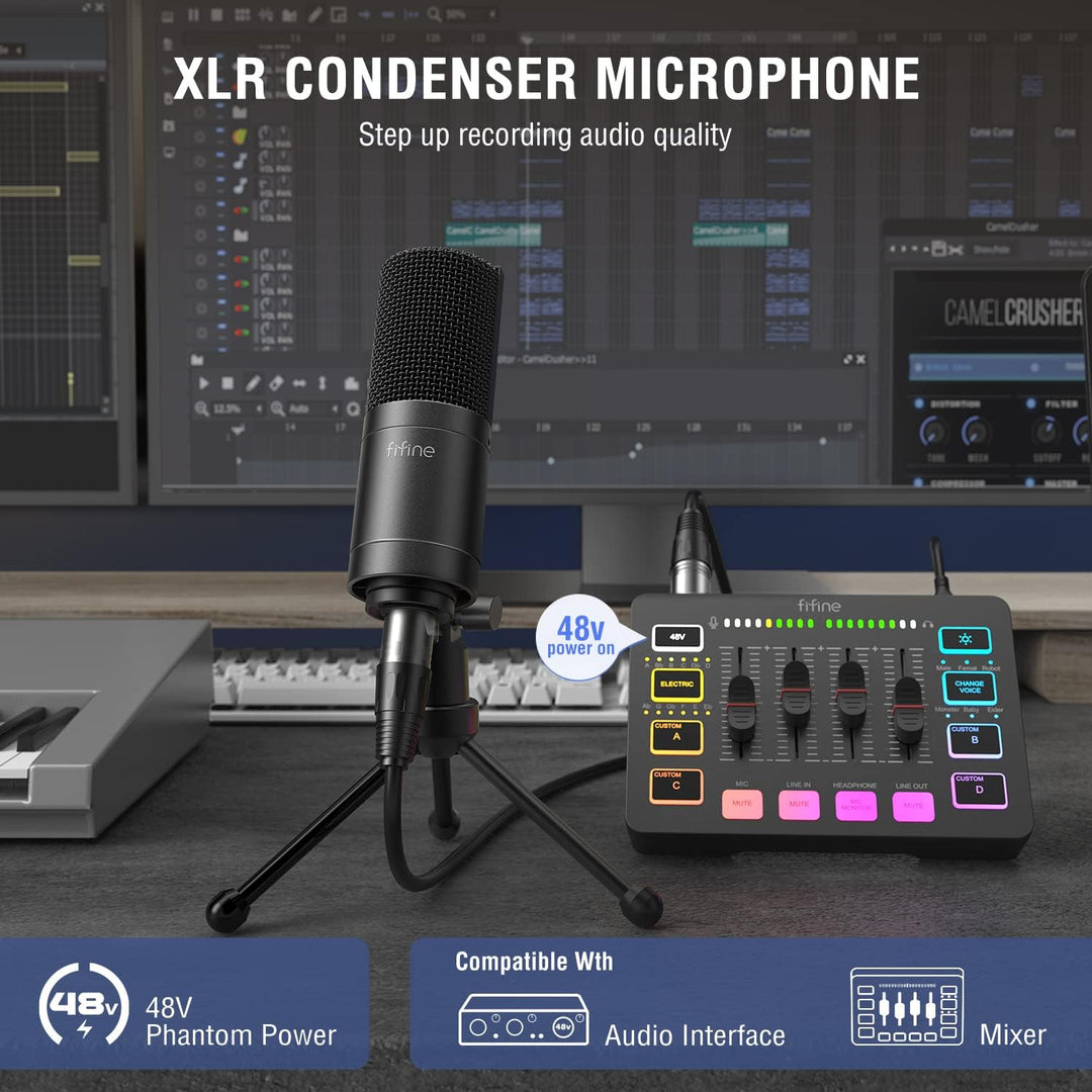 FIFINE XLR Microphone, Condenser Podcast Mic for Recording, Vocal, Voice-Over Streaming, Podcast, Singing, Cardioid Studio Microphone, Metal Material, Black-K669C