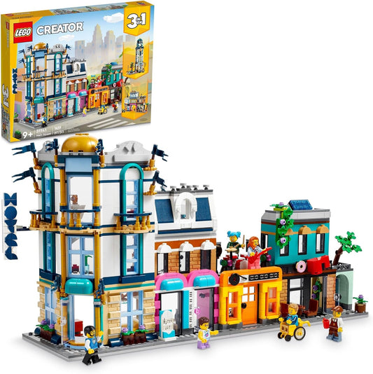 LEGO Creator Main Street 31141 Building Toy Set, 3 in 1 Features a Toy City Art Deco Building, Market Street Hotel, Café Music Store and 6 Minifigures, Endless Play Possibilities for Boys and Girls