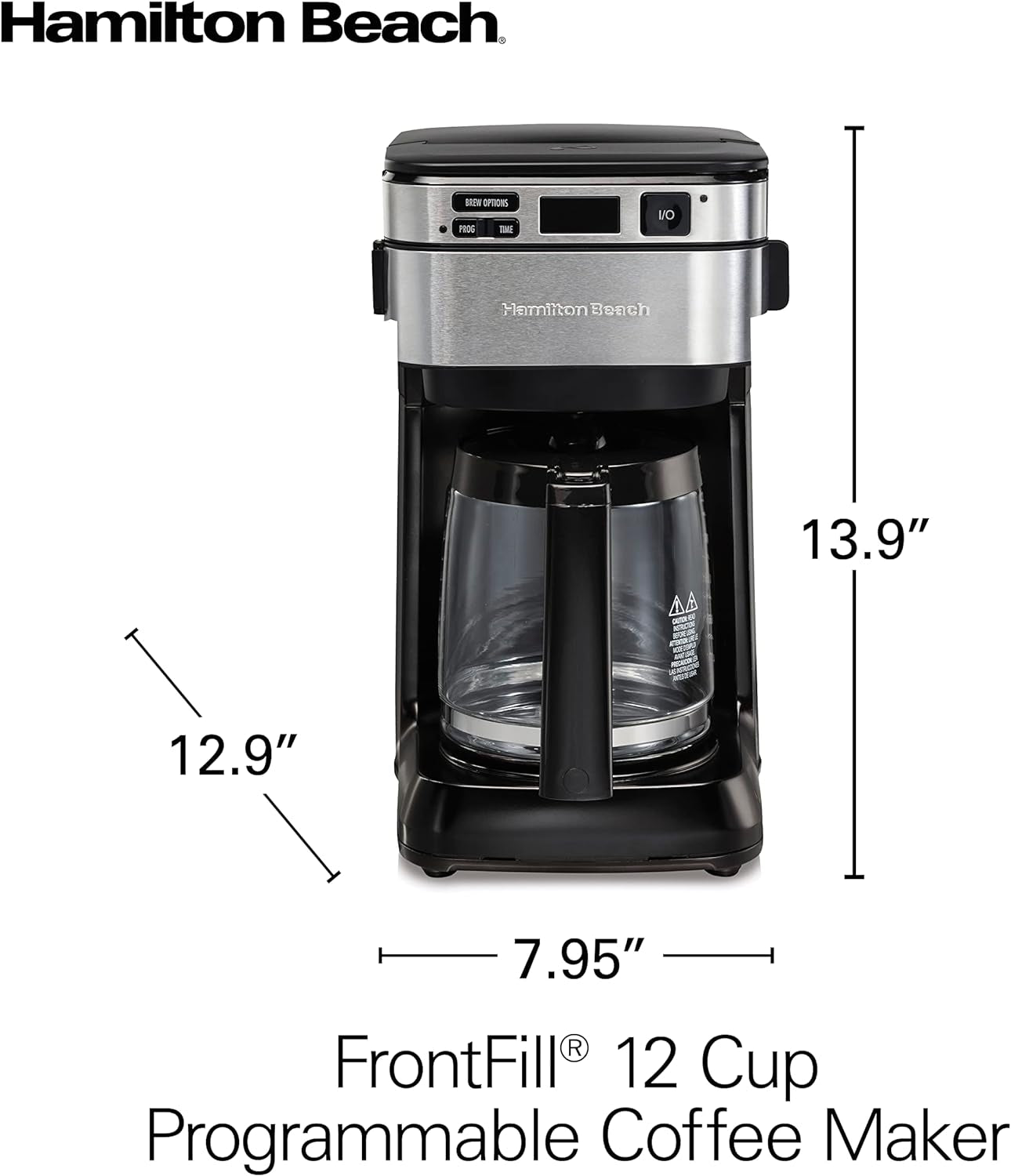 Hamilton Beach Programmable Coffee Maker, 12 Cups, Front Access Easy Fill, Pause & Serve, 3 Brewing Options, Black (46310)