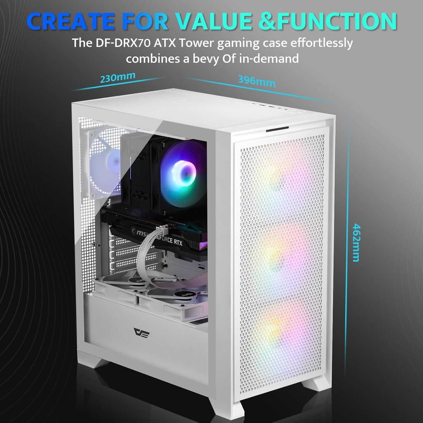 Darkflash ATX Mid-Tower Gaming PC Case, Pre-Installed 3X120Mm Fix RGB Fans, with Magnetic Large Mesh Front Panel, USB3.0 Ready, Tempered Glass Side Panel Airflow Computer Case, White(Drx70)