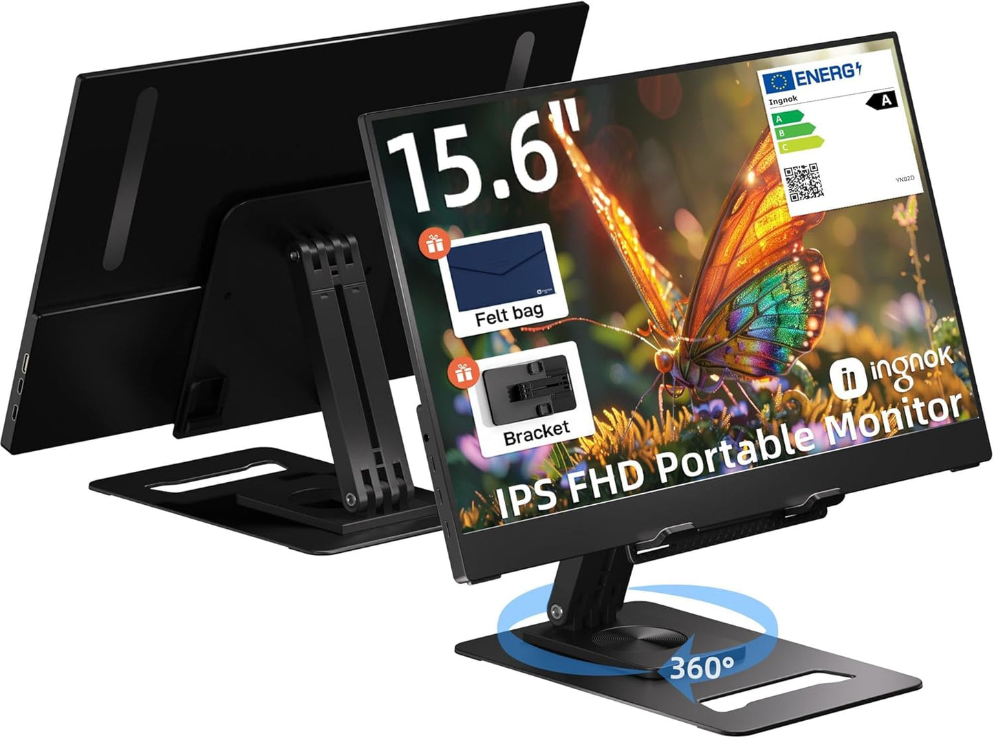 15.6'' FHD IPS Portable Monitor – Ultra Slim External Screen with USB C/HDMI for Laptop, Mac, PC, Phone, PS4, PS5, Switch