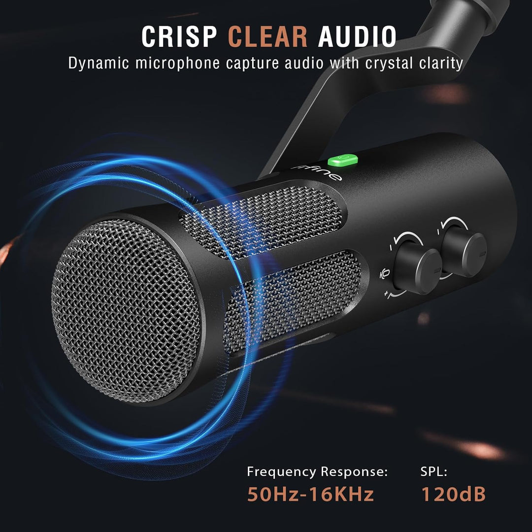 FIFINE XLR/USB Podcast Dynamic Microphone for Streaming, Studio XLR Microphone, PC Streamer Mic All Metal with Mute Button, Headphone Jack, for Vocal Voice over Music Recording-Amplitank Tank3