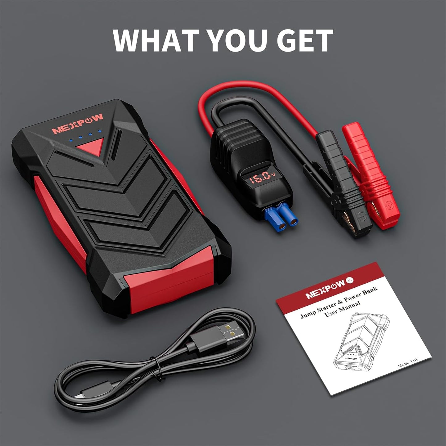 NEXPOW Portable Jump Starter,12V Car Battery Jump Starter Power Pack with USB Quick Charge (Up to 7L Gas or 5.5L Diesel Engine) Battery Booster with Built-In LED Light