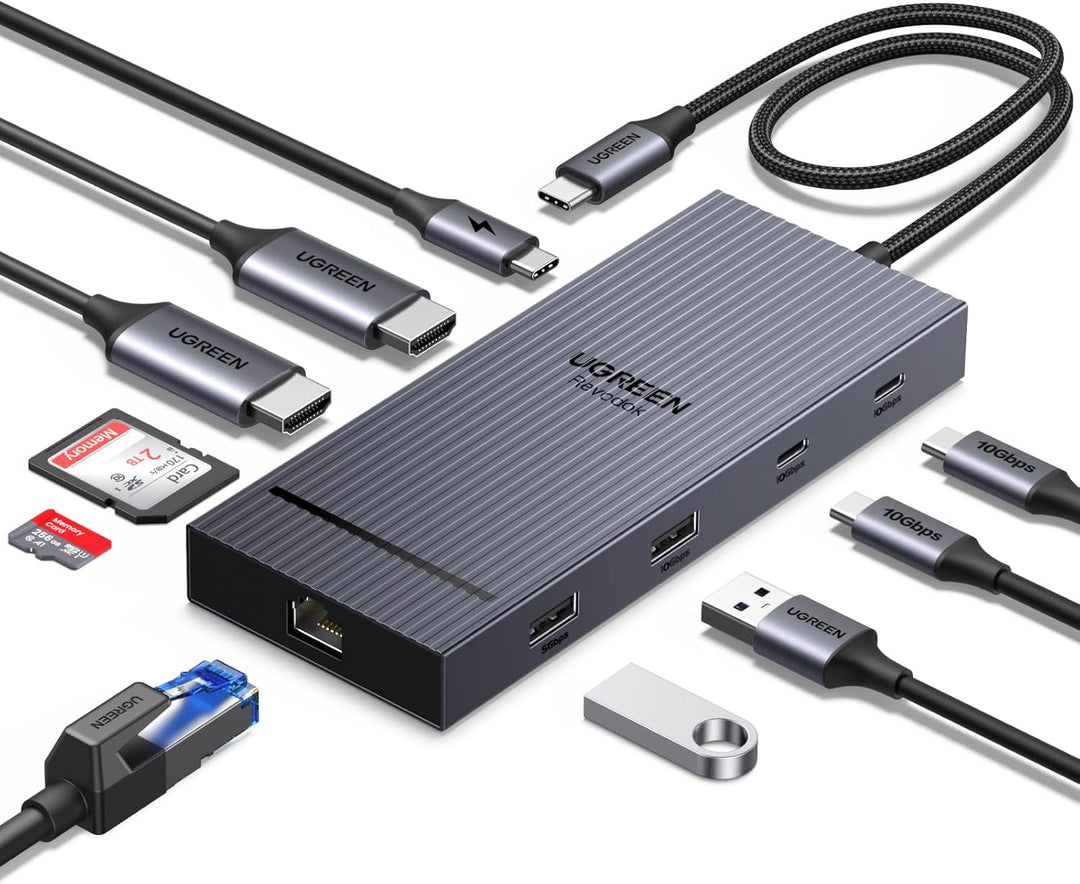 UGREEN Revodok 10 in 1 USB C Docking Station Dual 4K Monitor, USBC Hub with 2 HDMI, USB A&C 3.2 Ports, SD/TF Card Reader, PD 100W Charging, USB C Dock with 1Gbps Ethernet for Dell, HP, XPS and More