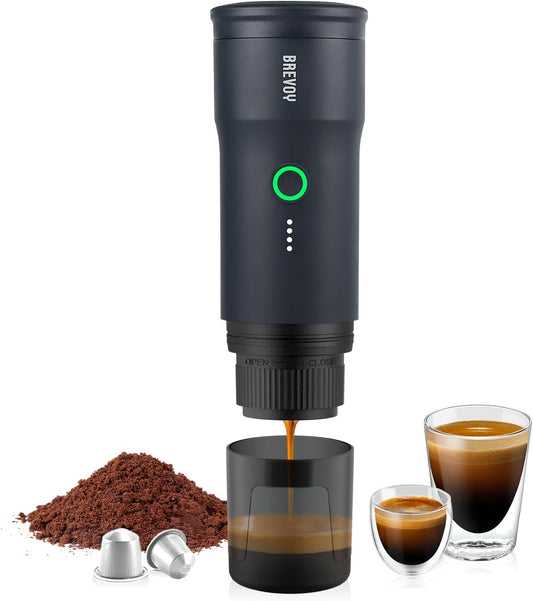 Portable Electric Espresso Machine, Ground Coffee & Capsule, Self-Heating, 20 Bar 12V Mini Car Travel Coffee Maker with 9000Mah Battery-Ideal for Camping, RV, Hiking, Office