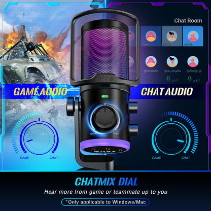 FIFINE Gaming PC Microphone, USB Streaming Microphone with Game Chat Balance, Computer Condenser Desktop RGB Mic with Mute Button, Noise Cancellation for Podcast/Twitch/Discord-Ampligame AM6