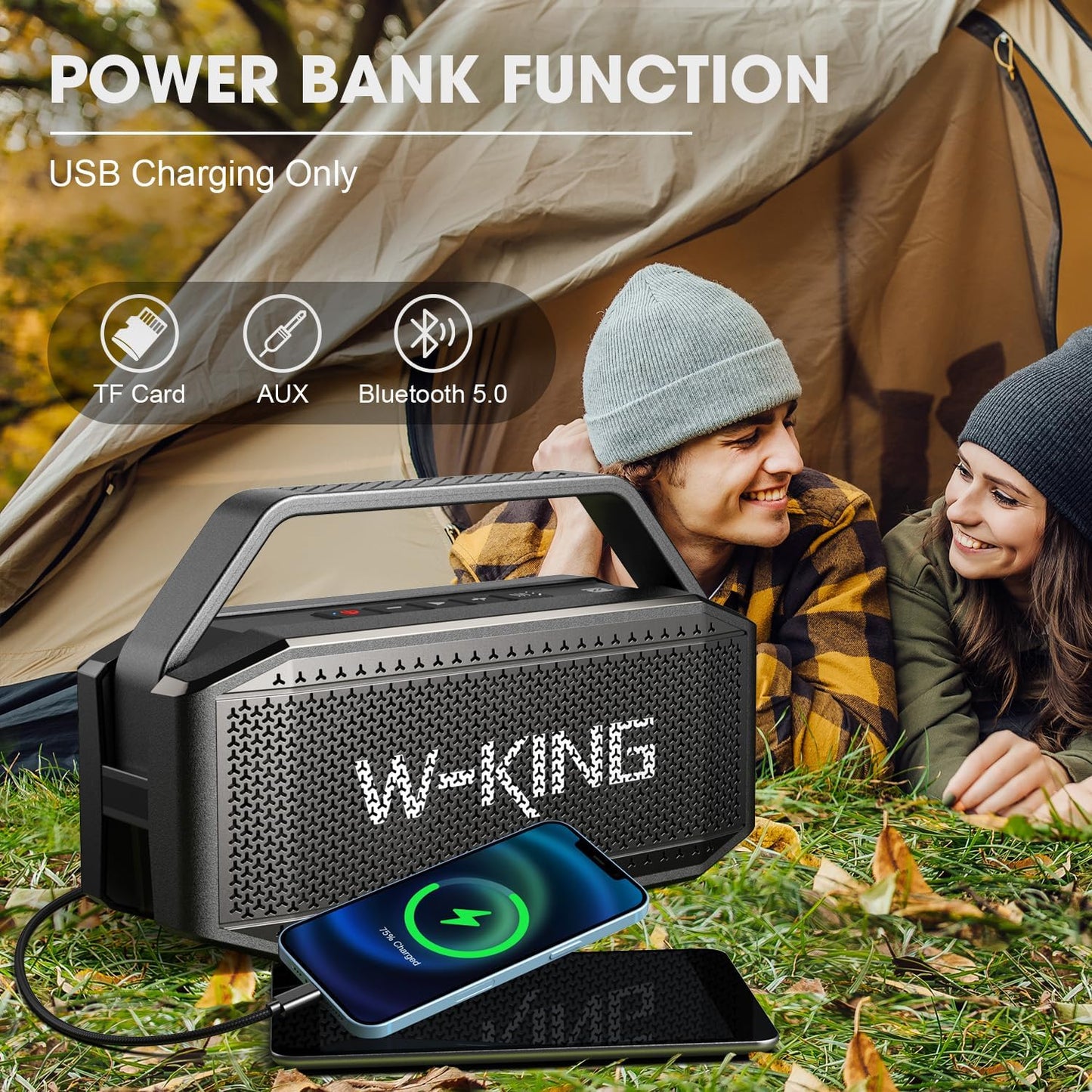 W-KING Bluetooth Speaker- 100W Peak 60W RMS Deep Bass, IPX6 Portable Waterproof Loud Bluetooth Speakers Wireless with Subwoofer, 40H/Power Bank/Tf/Aux/Eq, Party Boombox Outdoor Large Bluetooth Speaker