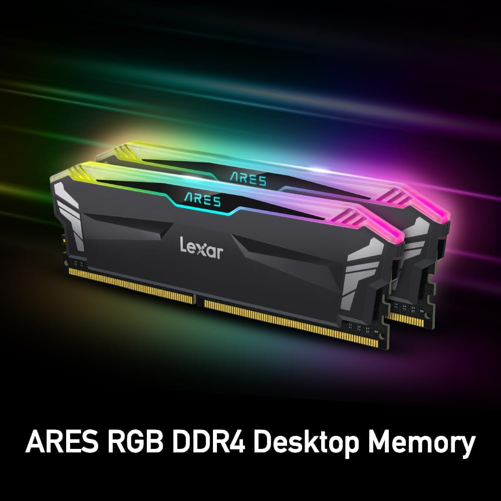 Lexar 32GB (2X16Gb) ARES RGB DDR4 RAM 3600Mt/S CL18 1.35V Desktop Memory, Compatible with Intel XMP 2.0 and AMD Ryzen, Black (LD4BU016G-R3600GDLA)