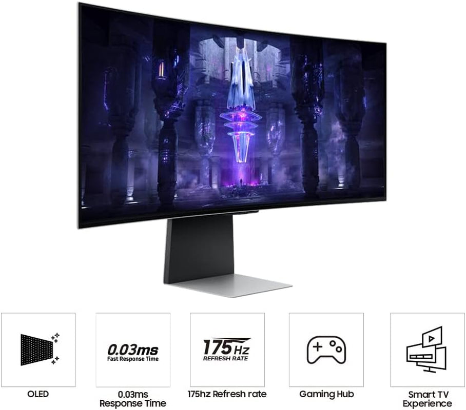 SAMSUNG 34" Odyssey G85SB Series QD-OLED Ultra WQHD Curved Gaming Monitor, 175Hz, 0.03Ms, Displayhdr True Black 400, AMD Freesync Premium Pro, Advanced Game Streaming, LS34BG850SNXZA, 2023