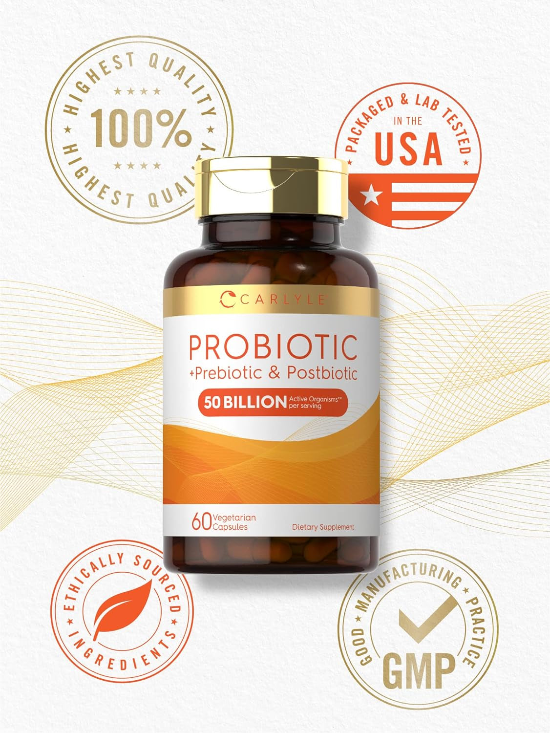 Carlyle Prebiotic, Probiotic & Postbiotic | 50 Billion CFU 60 Powder Pills | 3 in 1 Supplement | Vegetarian, Gluten Free & Non-Gmo Formula