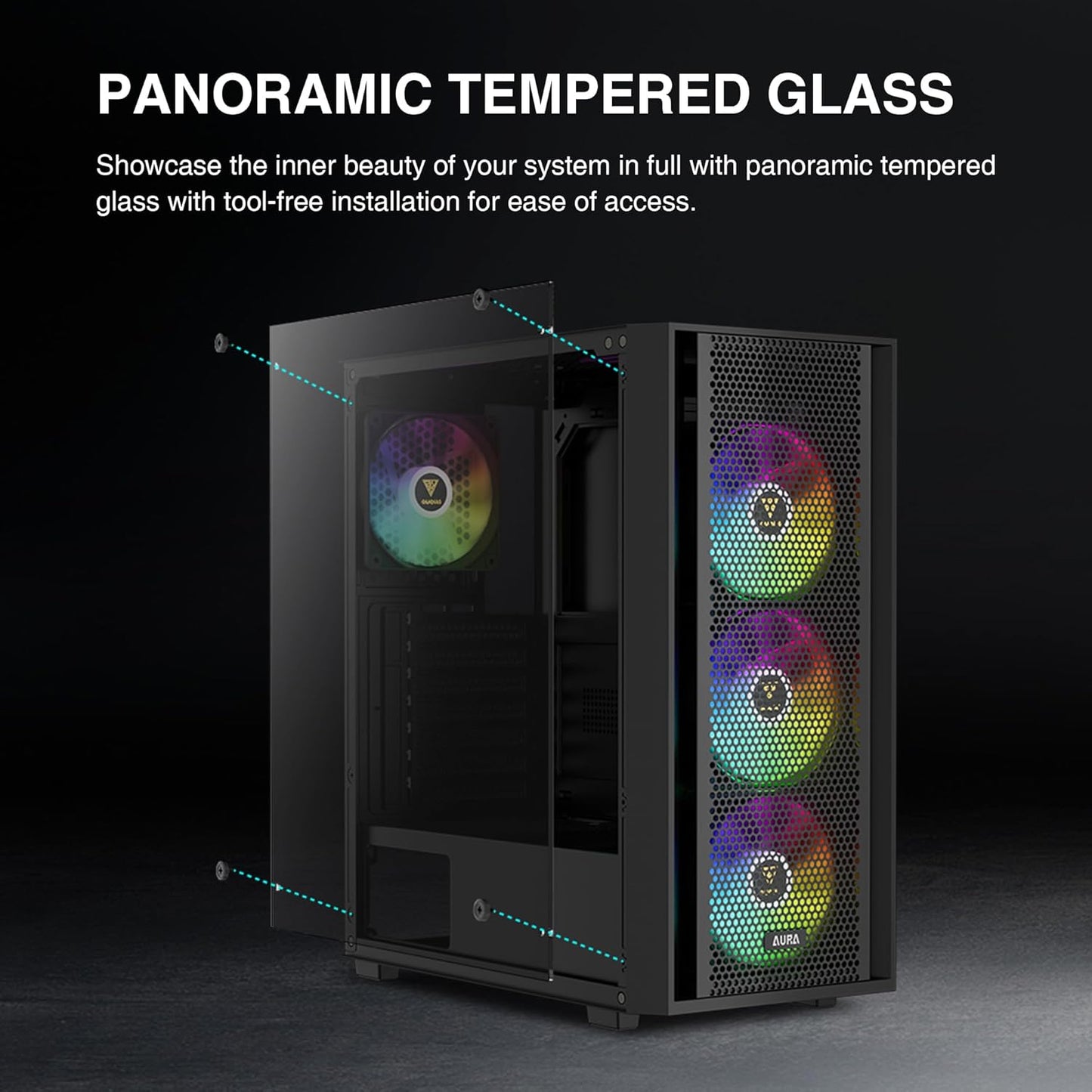 GAMDIAS ATX Mid Tower Computer PC Case with Tempered Glass, 4X 120Mm ARGB PWM Fans Gaming Case, Support up to 6X 120Mm Fans, 360Mm Aio/Radiator, 260Mm GPU/VGA, 160Mm CPU Air Cooler