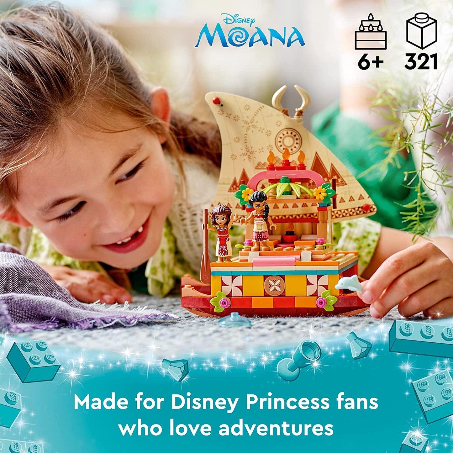 LEGO Disney Princess Moana'S Wayfinding Boat Building Toy 43210 Disney Princess Toy Set with Moana and Sina Mini-Dolls, Dolphin Figure, Disney-Inspired Pretend Play Toy for Kids Boys Girls Ages 6+