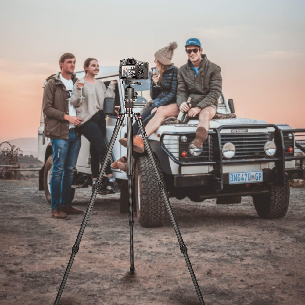 NEEWER 66"/168Cm Carbon Fiber Tripod for Camera with 360° Panorama Ball Head, 1/4" Arca QR Plate, Portable Bag, Compact Travel Tripod Monopod for DSLR Video Camcorder, Max Load 26.5Lb/12Kg, N55C