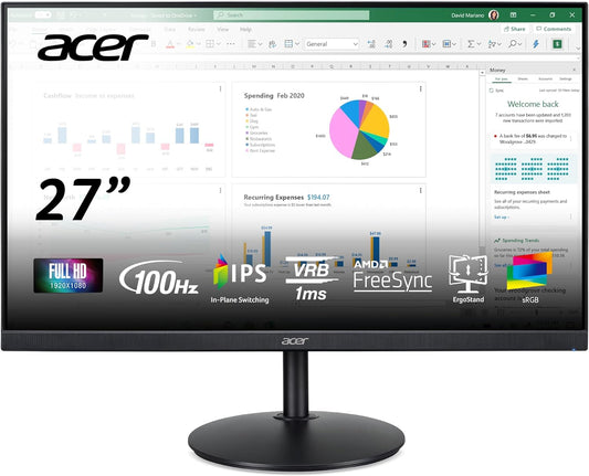 Acer CB272 Ebmiprx 27" FHD 1920 X 1080 Zero Frame Home Office Monitor | AMD Freesync | 1Ms VRB | 100Hz | 99% Srgb | Height Adjustable Stand with Swivel, Tilt & Pivot (Display Port, HDMI & VGA Ports)