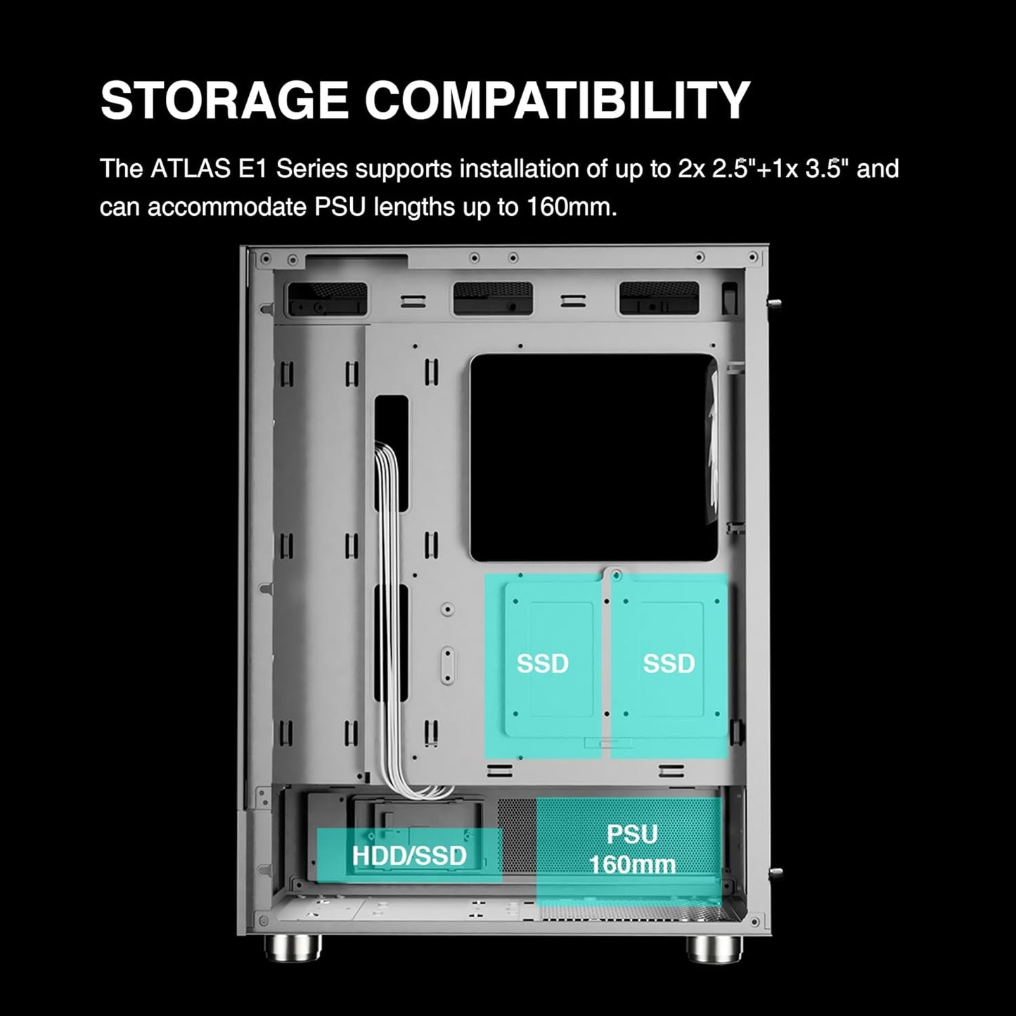 GAMDIAS White ATX Mid Tower Computer Case with Tempered Glass, Gaming PC Case W/Temperature Display & 3X 120Mm ARGB Fans, Support up to 5X Fans, 240Mm Aio/Radiator, 340Mm GPU/VGA, 160Mm CPU Cooler