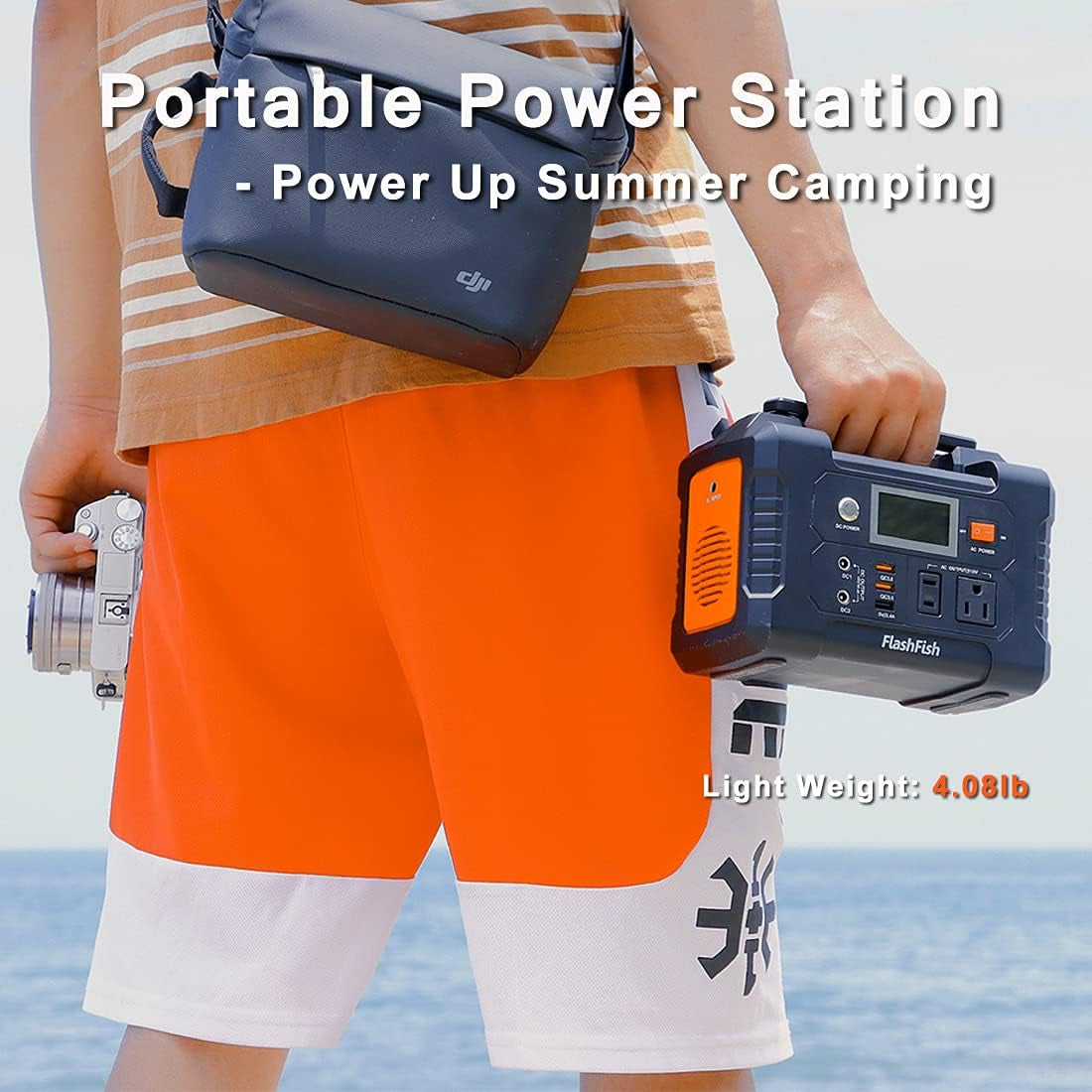 200W Portable Power Station, Flashfish 40800Mah Solar Generator with 110V AC Outlet/2 DC Ports/3 USB Ports, Backup Battery Pack Power Supply for CPAP Outdoor Advanture Load Trip Camping Emergency.