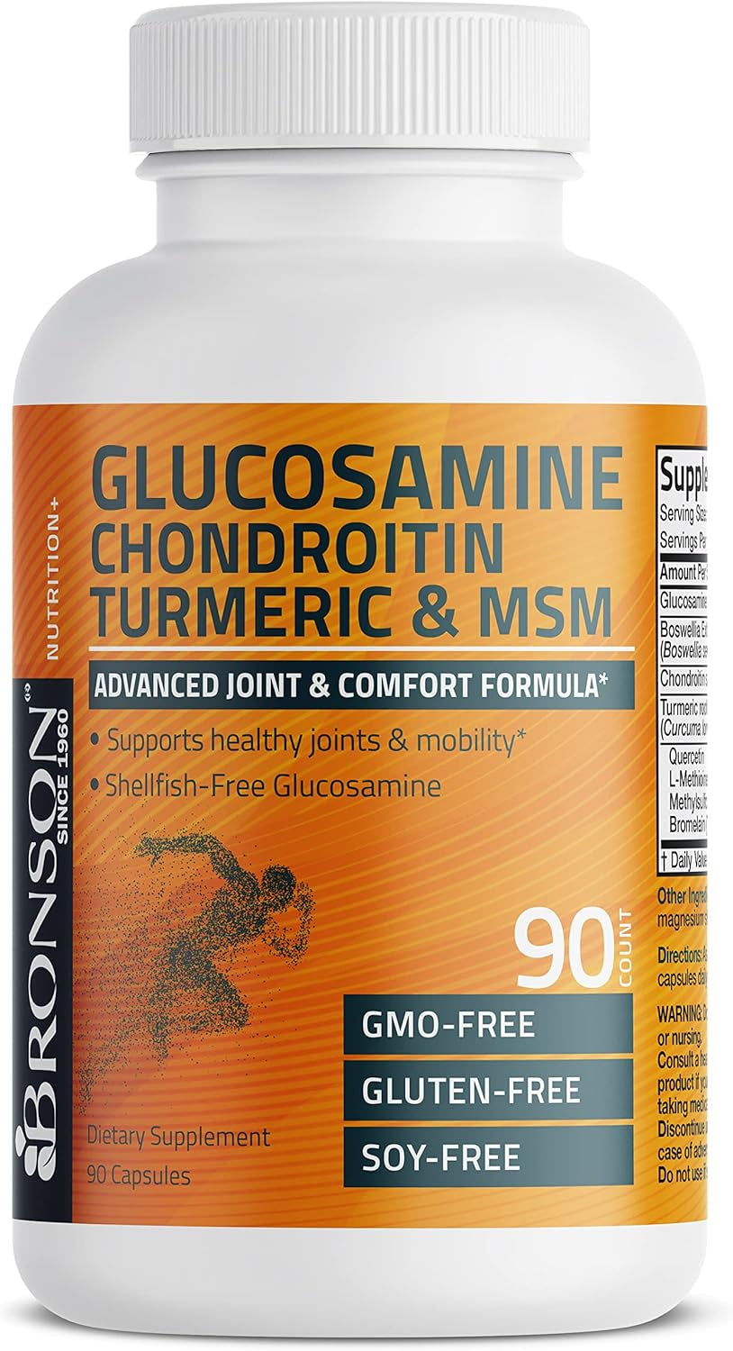 Bronson Glucosamine Chondroitin Turmeric & MSM Advanced Joint & Cartilage Formula, Supports Healthy Joints, Mobility & Cartilage - Non-Gmo, 90 Capsules