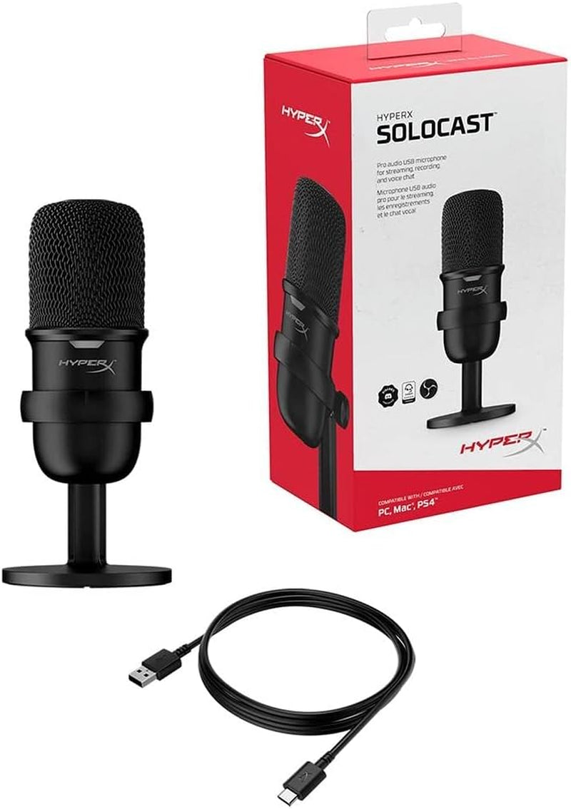 Hyperx Solocast – USB Condenser Gaming Microphone, for PC, PS4, PS5 and Mac, Tap-To-Mute Sensor, Cardioid Polar Pattern, Great for Streaming, Podcasts, Twitch, Youtube, Discord,Black
