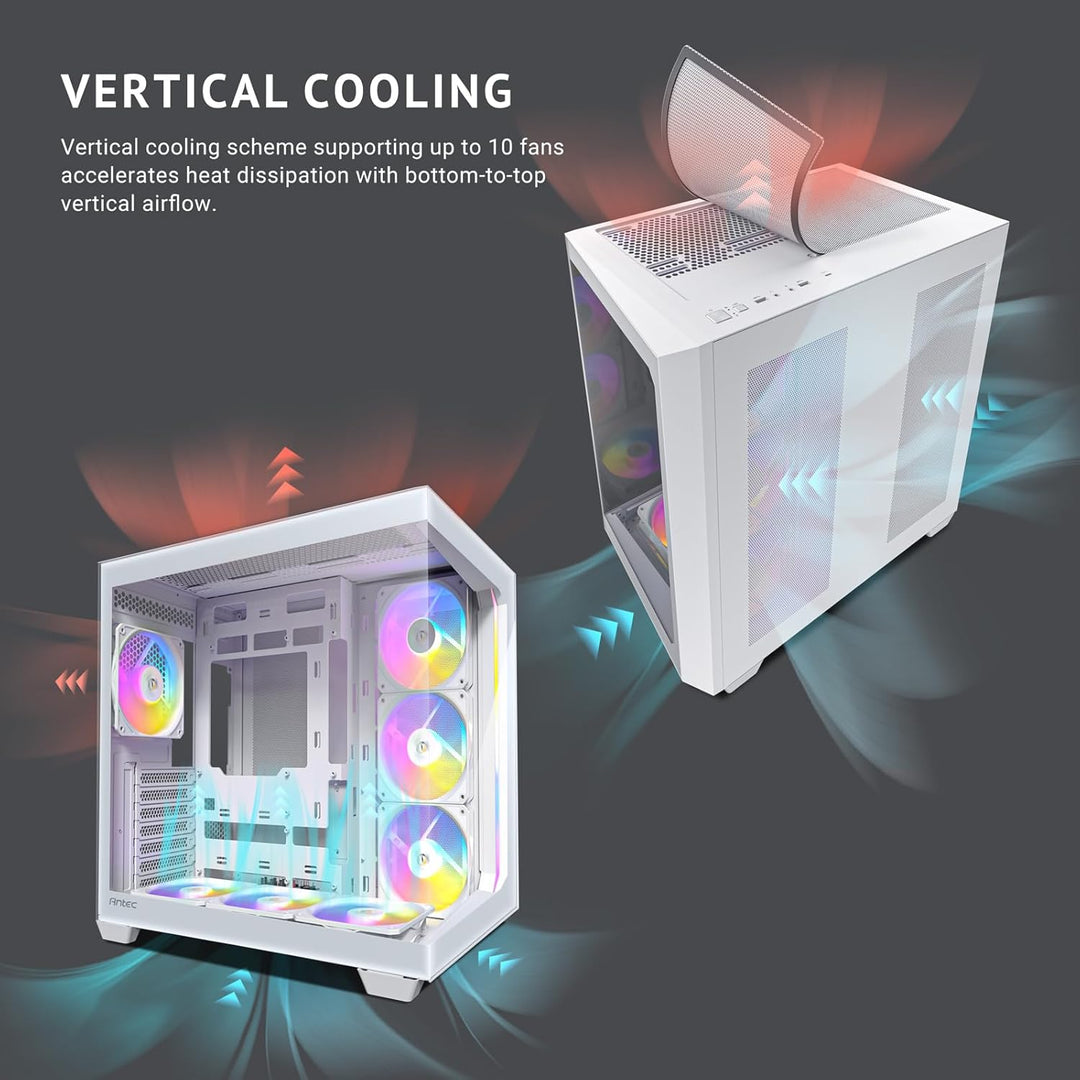 Antec C5 ARGB White, 7 X 120Mm ARGB PWM Fans Included, up to 10 Fans Simultaneously, Type-C 3.2 Gen 2 Port, Seamless Tempered Glass Front & Side Panels, 360Mm Radiator Support, Mid-Tower ATX PC Case