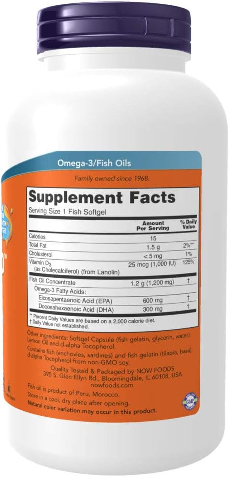 NOW Foods Supplements, Ultra Omega 3-D™, Omega-3 Fish Oil + Vitamin D-3, Cardiovascular Support*, 180 Softgels