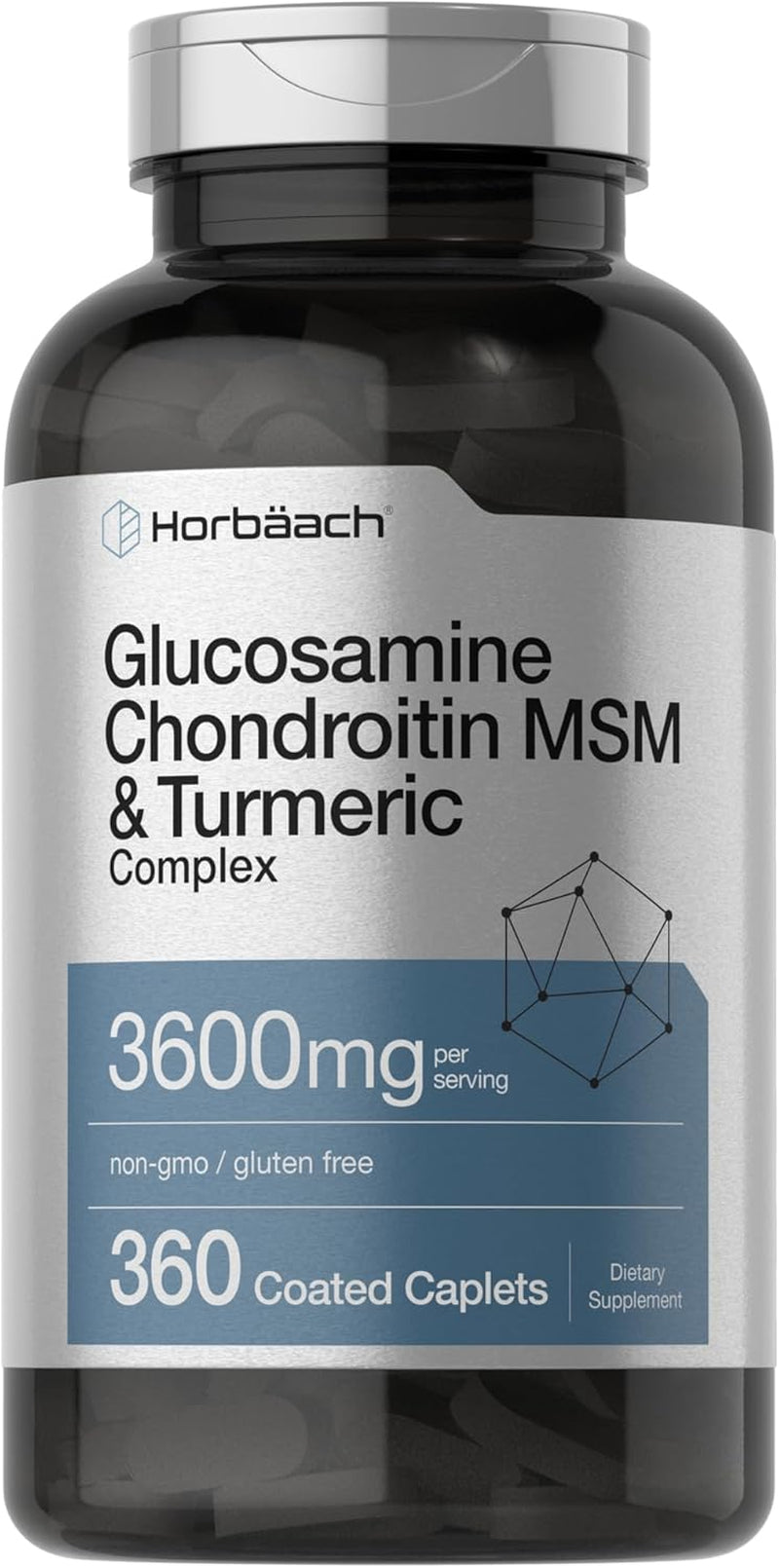 Horbäach Glucosamine Chondroitin MSM | 3600 Mg | 360 Caplets | Advanced Formula with Turmeric | Non-Gmo, Gluten Free