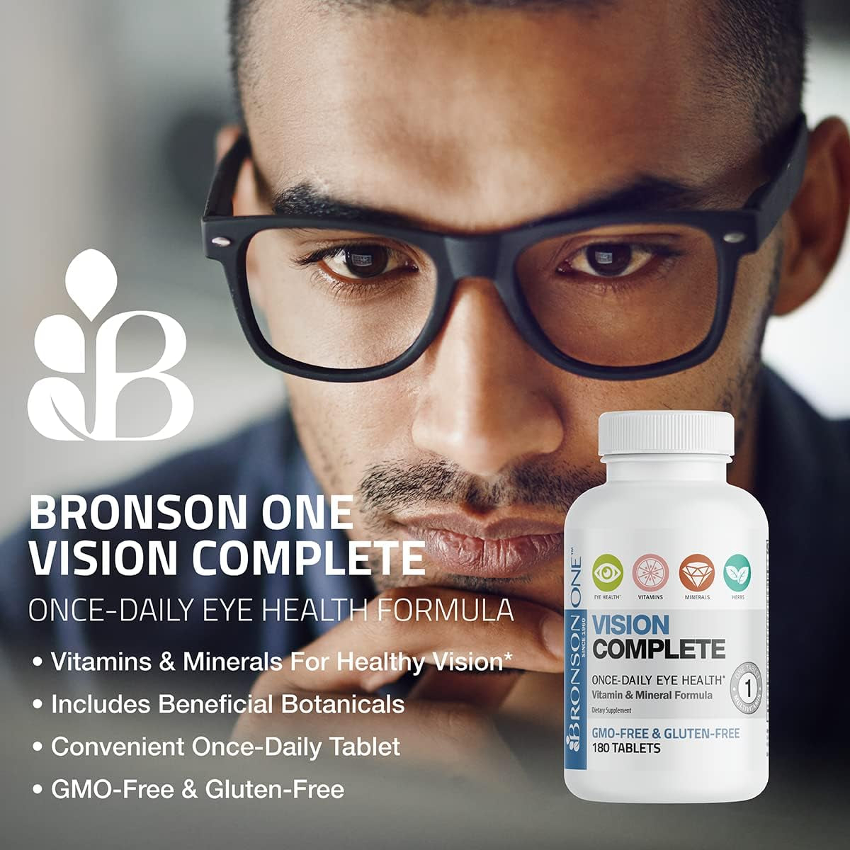 Bronson ONE Daily Vision Complete Eye Health Support Multivitamin Multimineral Supplement Formula, 180 Tablets