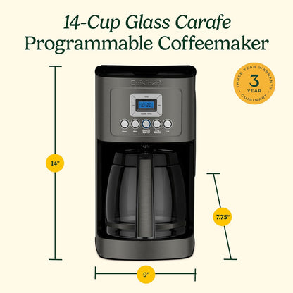 Cuisinart Coffee Maker, Perfecttemp 14-Cup Glass Carafe, Programmable Fully Automatic for Brew Strength Control & 1-4 Cup Setting, Black, Stainless Steel, DCC-3200BKSP1
