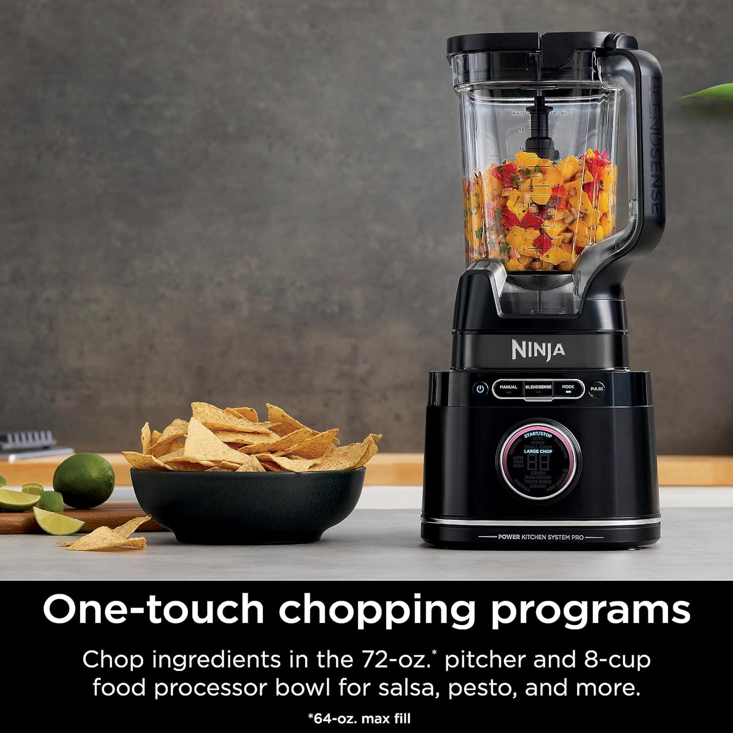 Ninja TB401 Detect Kitchen System Power Blender + Processor Pro, Blendsense Technology, Blender, Chopping & Smoothies, 1800 Peak Watts, 72 Oz. Pitcher, 64 Oz. Food Processor, 24 Oz. To-Go Cup, Black