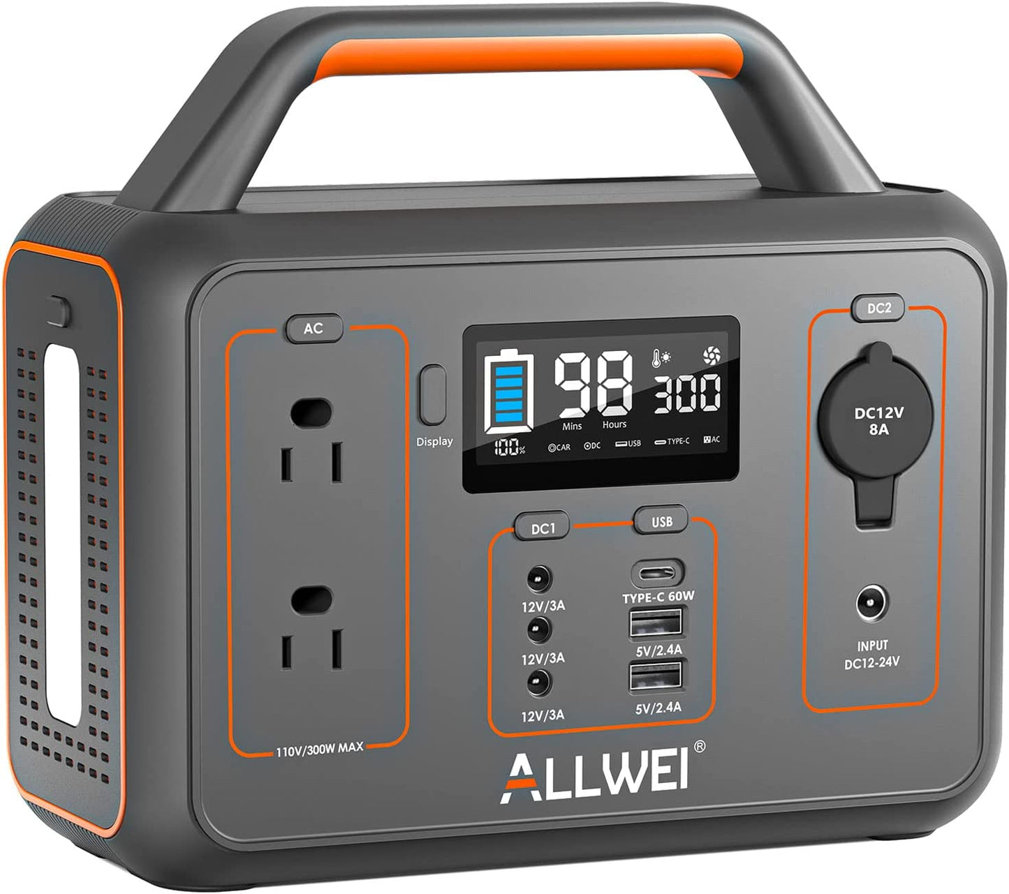 ALLWEI Portable Power Station 300W(Surge 600W), 280Wh Solar Generator with 120V AC Outlet, 78000Mah Backup Lithium Battery Generator for CPAP Outdoor RV Camping Emergency Home Use