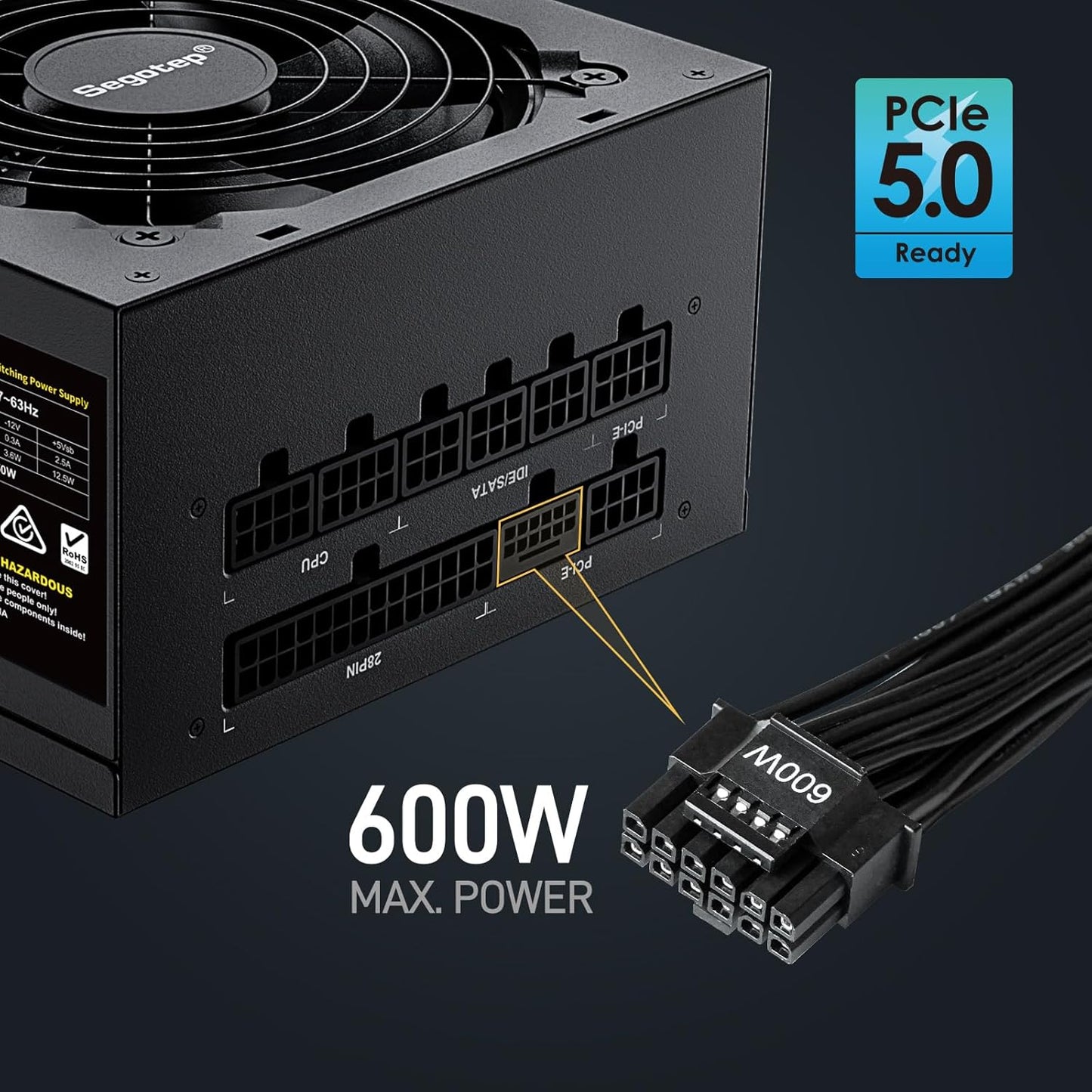 Segotep 750W Power Supply, 80 plus Gold Full Modular Pcie 5.0 & ATX 3.0 Gaming PSU for NVIDIA RTX 20/30/40 Series & AMD GPU, 120Mm Silent FDB Fan, 100% Japanese Original Electrolytic Capacitors